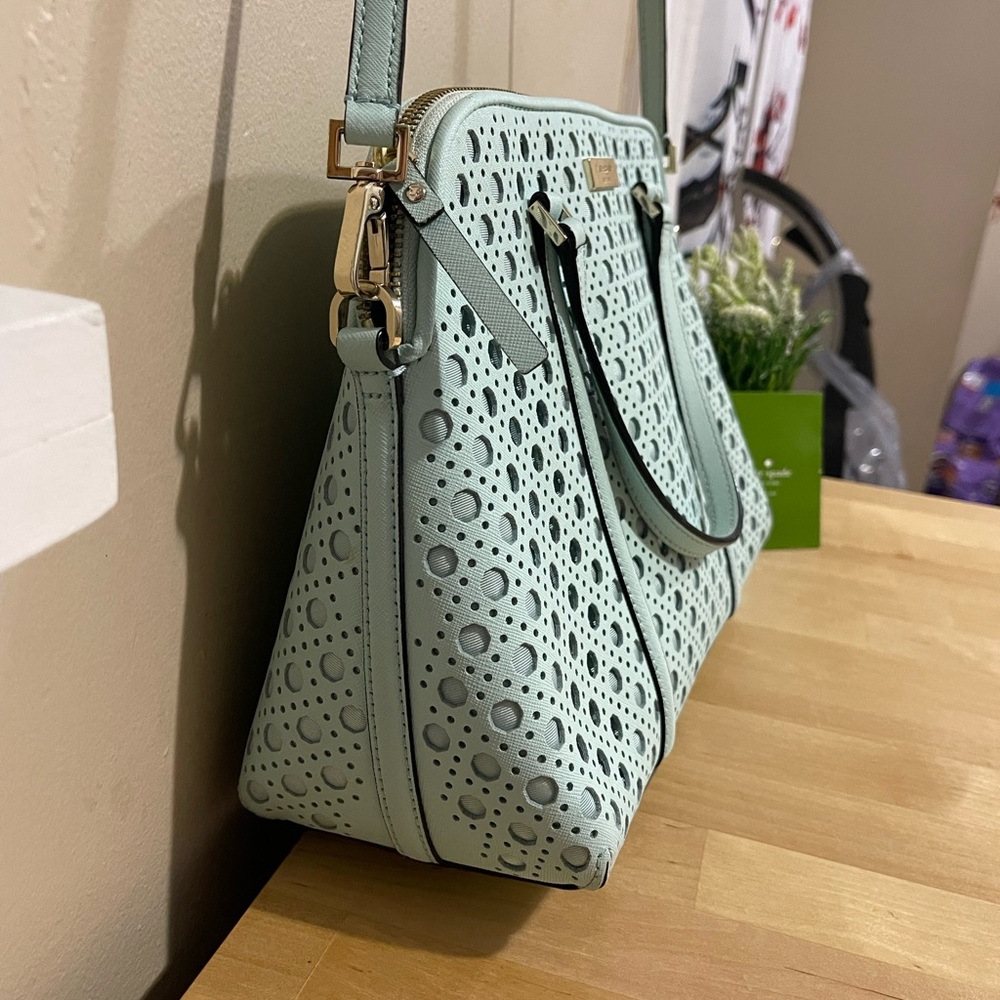 Kate Spade New Burry Lane Caning Rachelle Blue Leather Satchel Crossbody - Picture 3 of 11